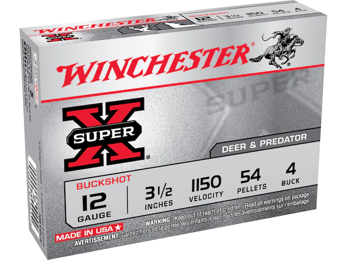 Winchester Super-X Ammunition 12 Gauge 3-1/2" Buffered #4 Buckshot 54 Pellets Box of 5