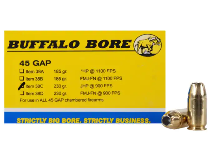 Buffalo Bore Ammunition 45 GAP 230 Grain Jacketed Hollow Point Box of 20