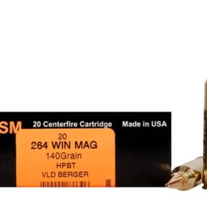 HSM Trophy Gold Ammunition 264 Winchester Magnum 140 Grain Berger Hunting VLD Hollow Point Boat Tail Box of 20