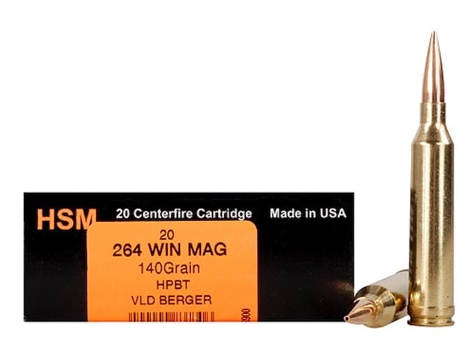 HSM Trophy Gold Ammunition 264 Winchester Magnum 140 Grain Berger Hunting VLD Hollow Point Boat Tail Box of 20