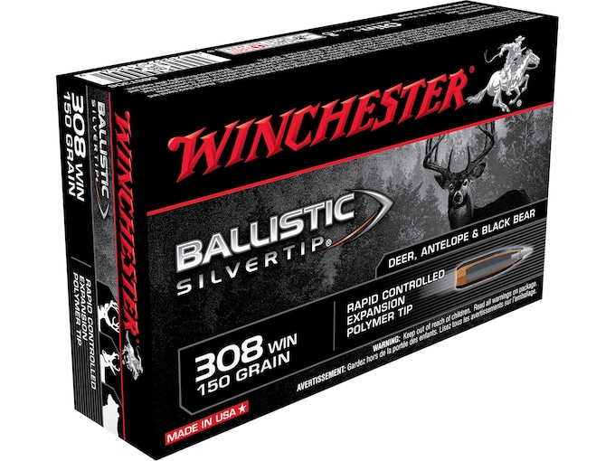 Winchester Ballistic Silvertip Ammunition 308 Winchester 150 Grain Rapid Controlled Expansion Polymer Tip Box of 20