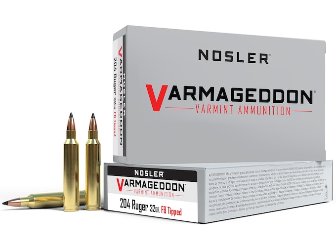 Nosler Varmageddon Ammunition 204 Ruger 32 Grain Tipped Flat Base Box of 20