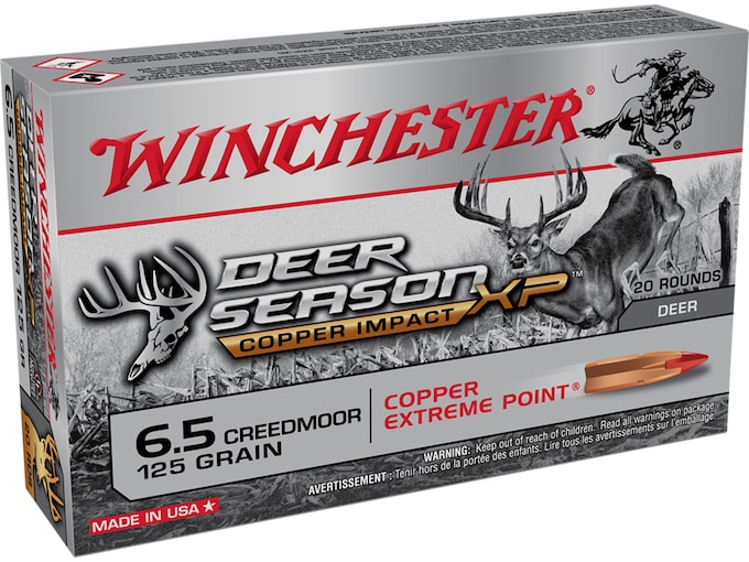 Winchester Deer Season XP Copper Impact Ammunition 6.5 Creedmoor 125 Grain Copper Extreme Point Polymer Tip Lead-Free Box of 20