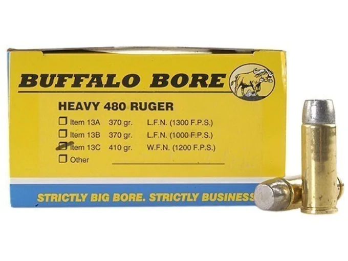 Buffalo Bore Ammunition 480 Ruger 410 Grain Lead Wide Flat Nose Box of 20