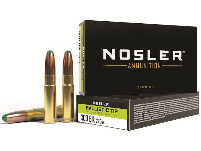 Nosler BTA Ammunition 300 AAC Blackout 220 Grain Ballistic Tip Round Nose Box of 20