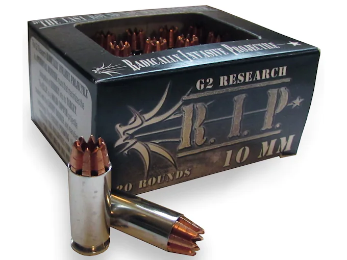 G2 Research R.I.P. Ammunition 10mm Auto 115 Grain Radically Invasive Projectile Fragmenting Solid Copper Lead-Free Box of 20