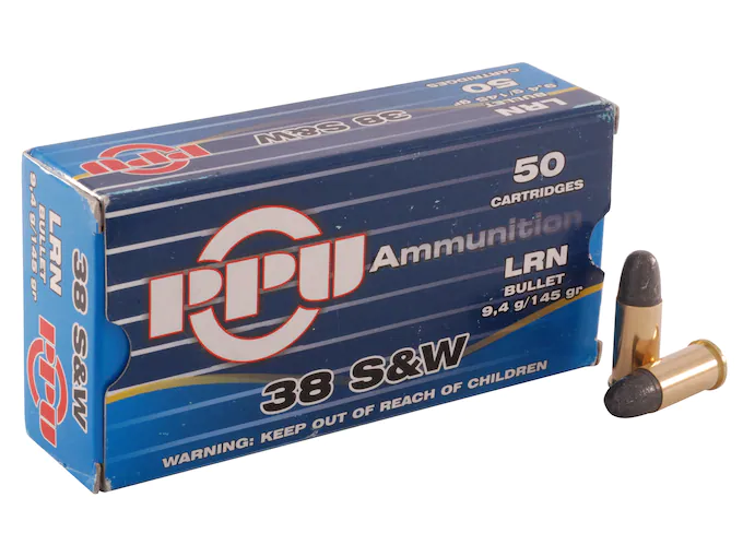 Prvi Partizan Ammunition 38 S&W 145 Grain Lead Round Nose Box of 50