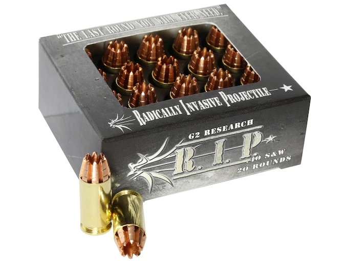 G2 Research R.I.P. Ammunition 40 S&W 115 Grain Radically Invasive Projectile Fragmenting Solid Copper Lead-Free Box of 20
