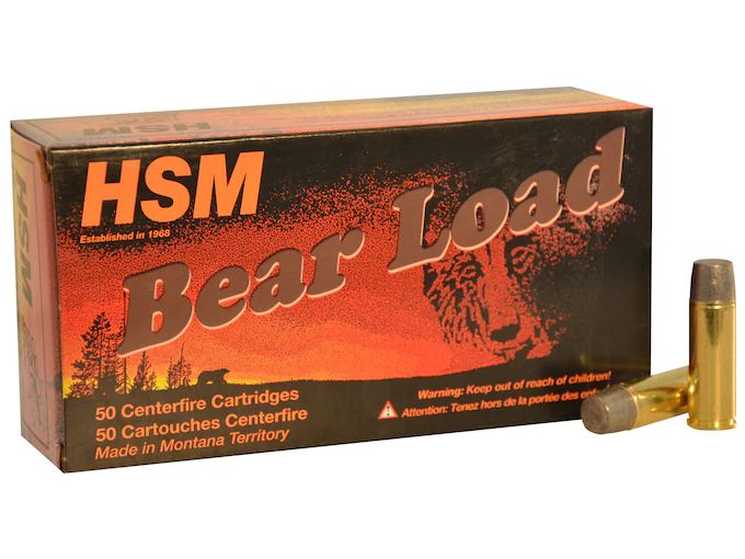 HSM Bear Ammunition 45 Colt (Long Colt) +P 325 Grain Lead Wide Flat Nose Gas Check Box of 50