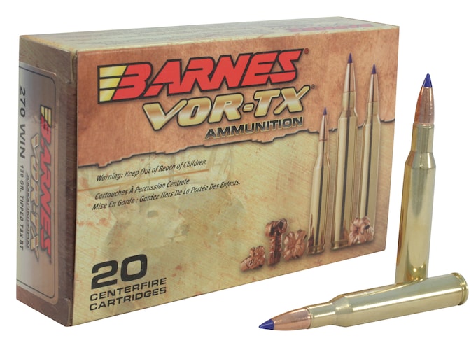 Barnes VOR-TX Ammunition 270 Winchester 130 Grain TTSX Polymer Tipped Spitzer Boat Tail Lead-Free Box of 20