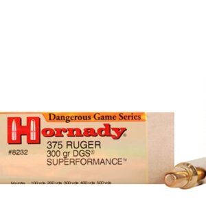 Hornady Dangerous Game Superformance Ammunition 375 Ruger 300 Grain Round Nose Solid Box of 20