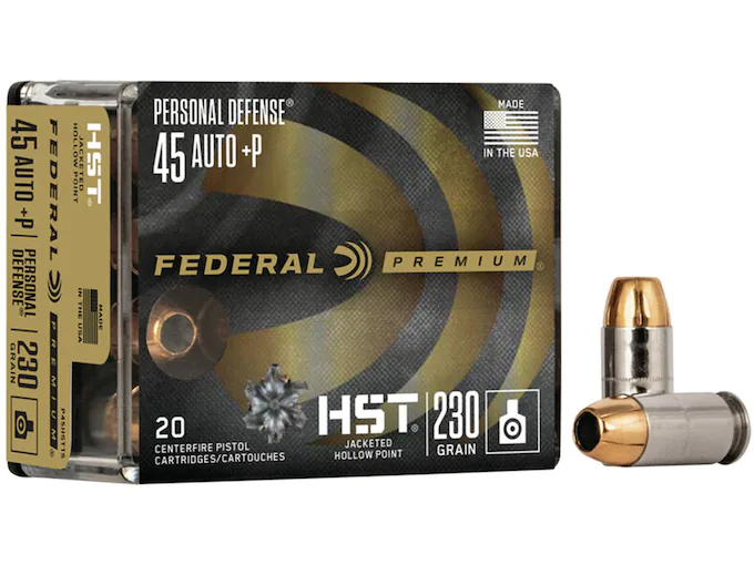 Federal Premium Personal Defense Ammunition 45 ACP +P 230 Grain HST Jacketed Hollow Point Box of 20