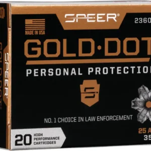 Speer Gold Dot Ammunition 25 ACP 35 Grain Jacketed Hollow Point Box of 20