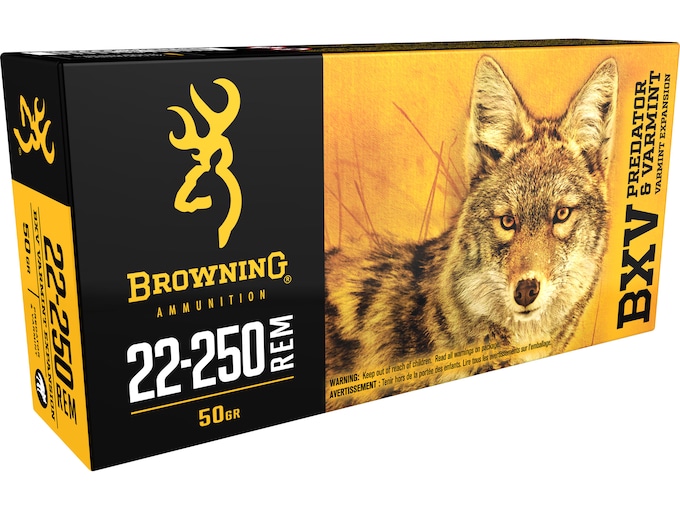 Browning BXV Varmint Expansion Ammunition 22-250 Remington 50 Grain Polymer Tip Rapid Expansion Box of 20