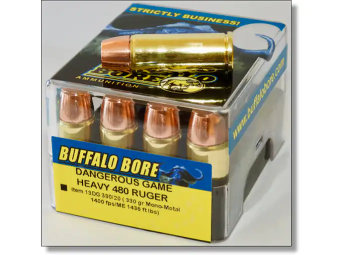 Buffalo Bore Dangerous Game Ammunition 480 Ruger 330 Grain Lehigh Mono-Metal Lead-Free Box of 20