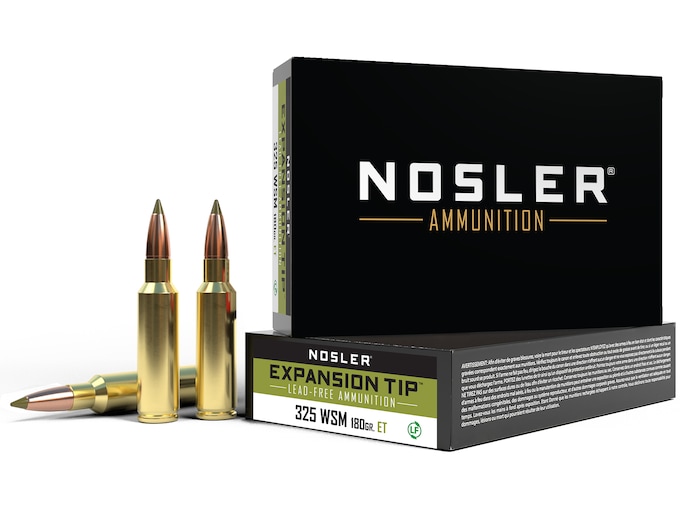 Nosler E-Tip Ammunition 325 Winchester Short Magnum (WSM) 180 Grain E-Tip Lead-Free Box of 20