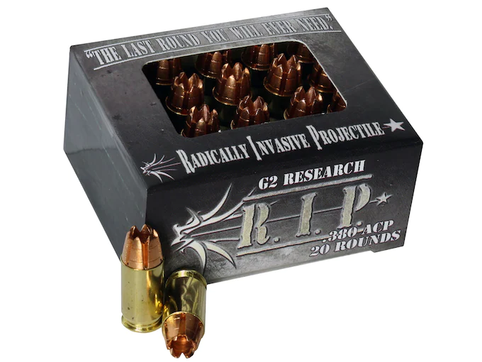 G2 Research R.I.P. Ammunition 380 ACP 62 Grain Radically Invasive Projectile Fragmenting Solid Copper Lead-Free Box of 20