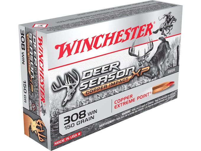 Winchester Deer Season XP Copper Impact Ammunition 308 Winchester 150 Grain Copper Extreme Point Polymer Tip Lead-Free Box of 20