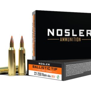 Nosler BT Varmint Ammunition 22-250 Remington 40 Grain Ballistic Tip Varmint Lead-Free Box of 20