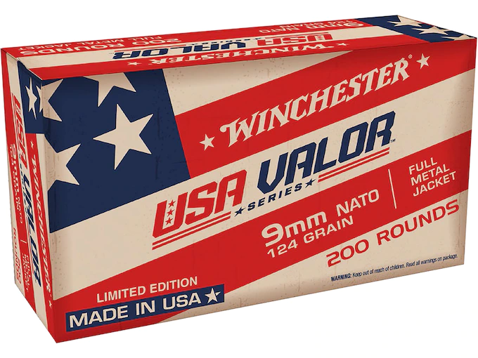 Winchester USA Valor NATO Ammunition 9mm Luger 124 Grain Full Metal Jacket