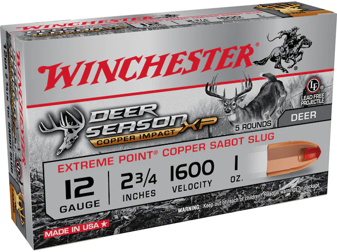 Winchester Deer Season XP Copper Impact Ammunition 12 Gauge 2-3/4" 1 oz Copper Extreme Point Sabot Slug Lead-Free Box of 5