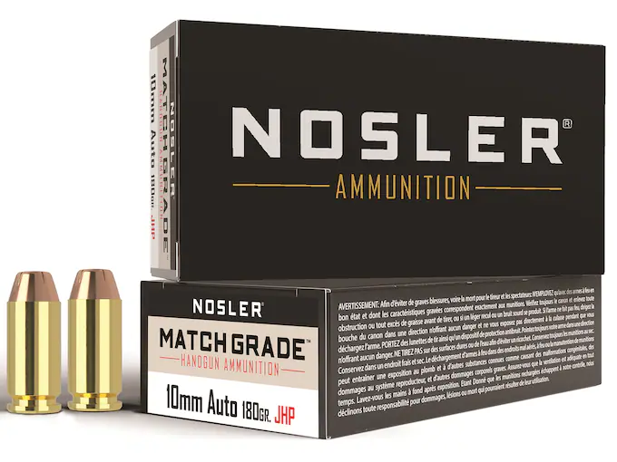 Nosler Match Grade Ammunition 10mm Auto 180 Grain Jacketed Hollow Point