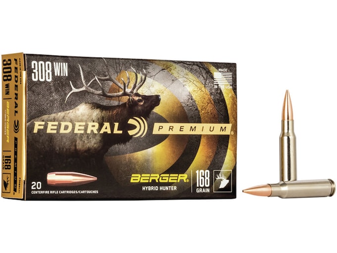 Federal Premium Ammunition 308 Winchester 168 Grain Berger Hybrid Hunter Box of 20