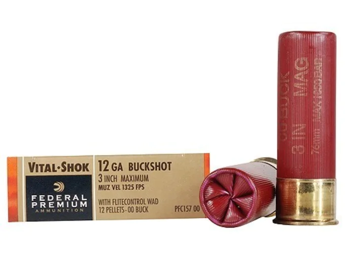 Federal Premium Vital-Shok Ammunition 12 Gauge 3" Buffered 00 Copper Plated Buckshot 12 Pellets Flitecontrol Wad Box of 5