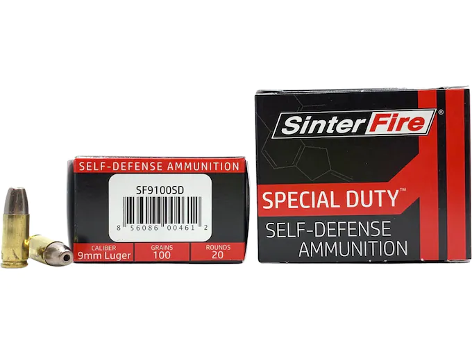 SinterFire Special Duty Ammunition 9mm Luger 100 Grain Frangible Hollow Point Lead Free Box of 2017