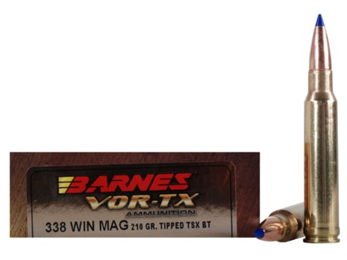 Barnes VOR-TX Ammunition 338 Winchester Magnum 210 Grain TTSX Polymer Tipped Spitzer Boat Tail Lead-Free Box of 20