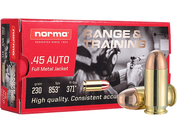 Norma Range & Training Ammunition 45 ACP 230 Grain Full Metal Jacket