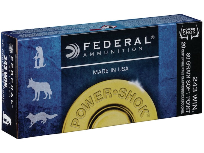 Federal Power-Shok Ammunition 243 Winchester 80 Grain Soft Point Box of 20