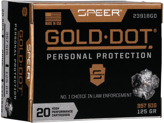 Speer Gold Dot Ammunition 357 Sig 125 Grain Jacketed Hollow Point Box of 20