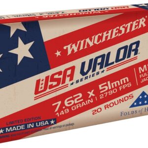 Winchester USA Valor Ammunition 7.62x51mm NATO 149 Grain M80 Full Metal Jacket