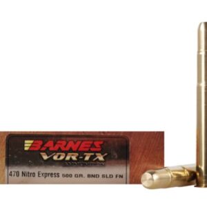 Barnes VOR-TX Safari Ammunition 470 Nitro Express 500 Grain Banded Solid Flat Point Box of 20