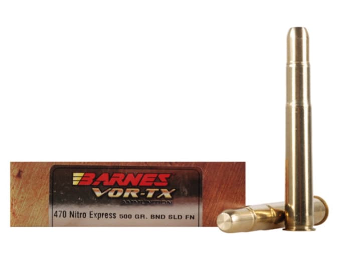 Barnes VOR-TX Safari Ammunition 470 Nitro Express 500 Grain Banded Solid Flat Point Box of 20