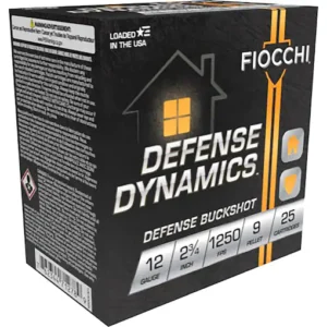 Fiocchi Defense Dynamics Ammunition 12 Gauge 2-3/4" 00 Buckshot 9 Pellets Box of 25