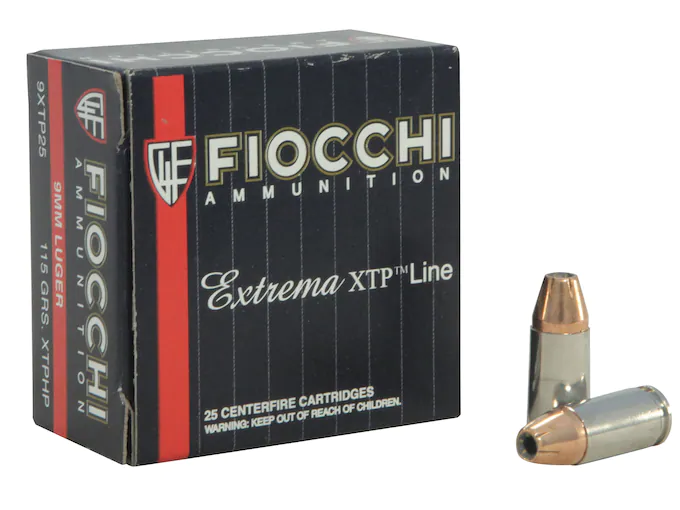 Fiocchi Extrema Ammunition 9mm Luger 115 Grain Hornady XTP Jacketed Hollow Point Box of 25