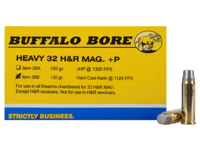 Buffalo Bore Ammunition Outdoorsman 32 H&R Magnum +P 130 Grain Hard Cast Lead Semi-Wadcutter Box of 20