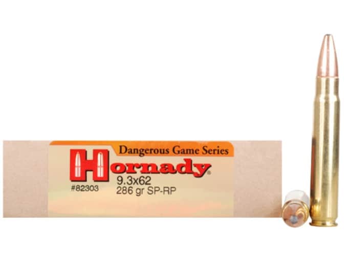 Hornady Custom Ammunition 9.3x62mm Mauser 286 Grain Spire Point Recoil Proof Box of 20