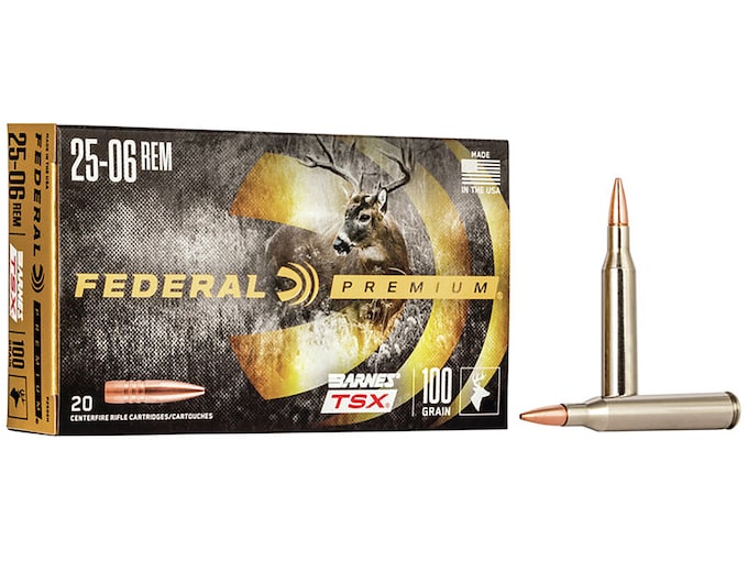 Federal Premium Ammunition 25-06 Remington 100 Grain Barnes TSX Hollow Point Lead-Free Box of 20