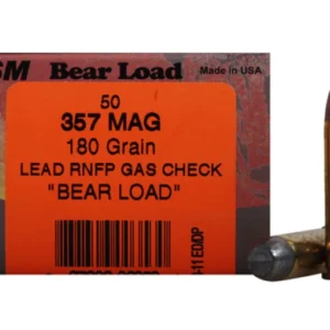 HSM Bear Ammunition 357 Magnum 180 Grain Lead Round Nose Flat Point Gas Check Box of 50