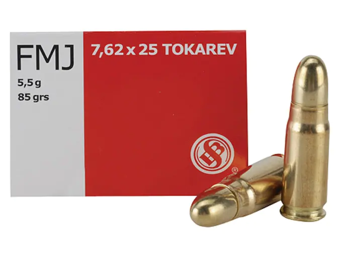 Sellier & Bellot Ammunition 7.62x25mm Tokarev 85 Grain Full Metal Jacket Box of 50