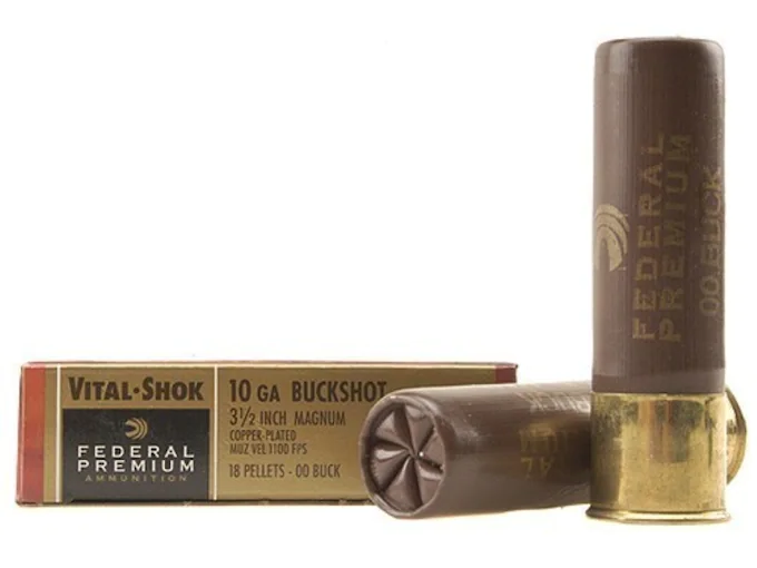 Federal Premium Vital-Shok Ammunition 10 Gauge 3-1/2" Buffered 00 Copper Plated Buckshot 18 Pellets Box of 5