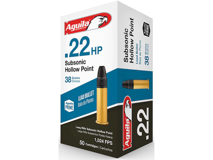 Aguila Super Extra Ammunition 22 Long Rifle Subsonic 38 Grain Lead Hollow Point