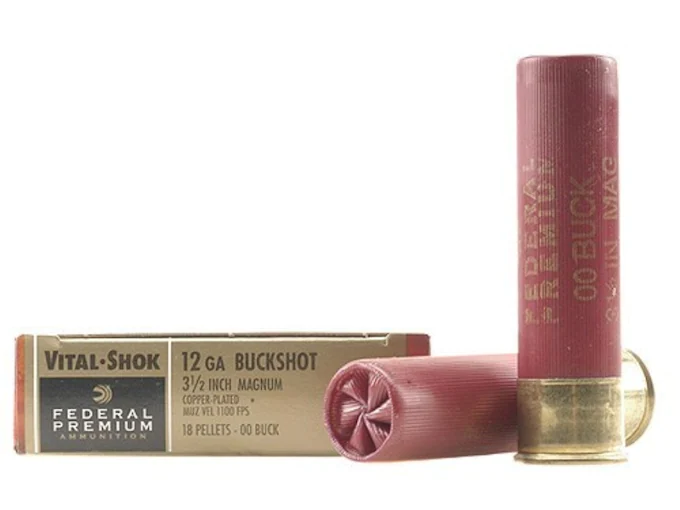 Federal Premium Vital-Shok Ammunition 12 Gauge 3-1/2" Buffered 00 Copper Plated Buckshot 18 Pellets Box of 5