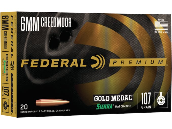Federal Premium Gold Medal Ammunition 6mm Creedmoor 107 Grain Sierra MatchKing Hollow Point Boat Tail Box of 20