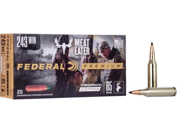 Federal Premium Meat Eater Ammunition 243 Winchester 85 Grain Trophy Copper Tipped Boat Tail Lead-Free Box of 20