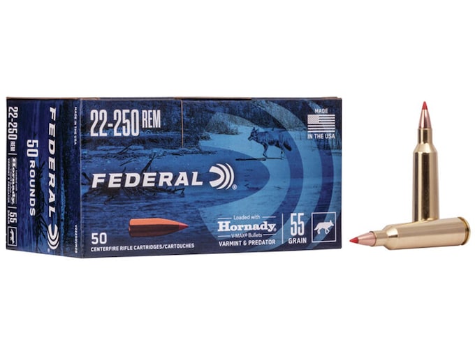 Federal Varmint & Predator Ammunition 22-250 Remington 55 Grain Hornady V-MAX