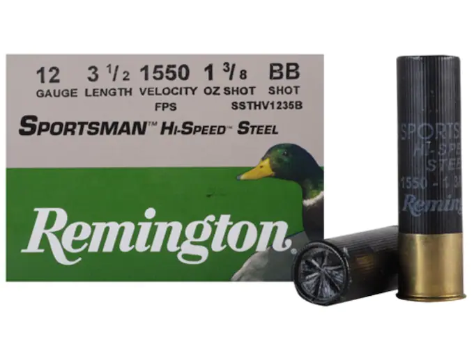Remington Sportsman Hi-Speed Ammunition 12 Gauge 3-1/2" 1-3/8 oz BB Non-Toxic Steel Shot